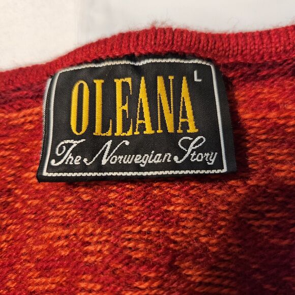 OLEANA $555 Large Norwegian Espeland Red Orange 100% Wool Heart Button Cardigan - Picture 5 of 9